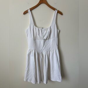 Express Square Neck Basque Waist Mini Dress with Pockets